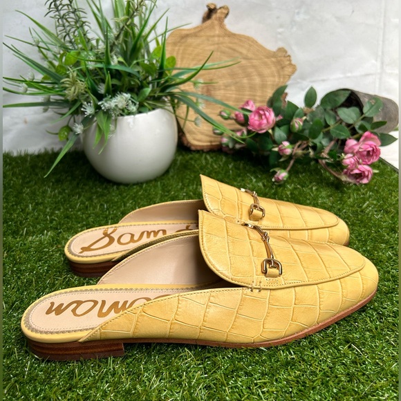 Sam Edelman Linnie embellished croc-effect leather slippers size 9.5 Desert Sun - Picture 2 of 15